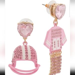Rhinestone Football Jersey & Helmet Mismatch Drop Earrings NWT